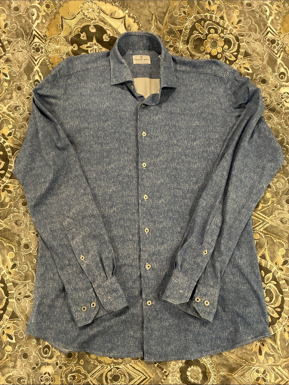 Emanuel Berg Slim Fit Stretch Dress Shirt in Textured Blue